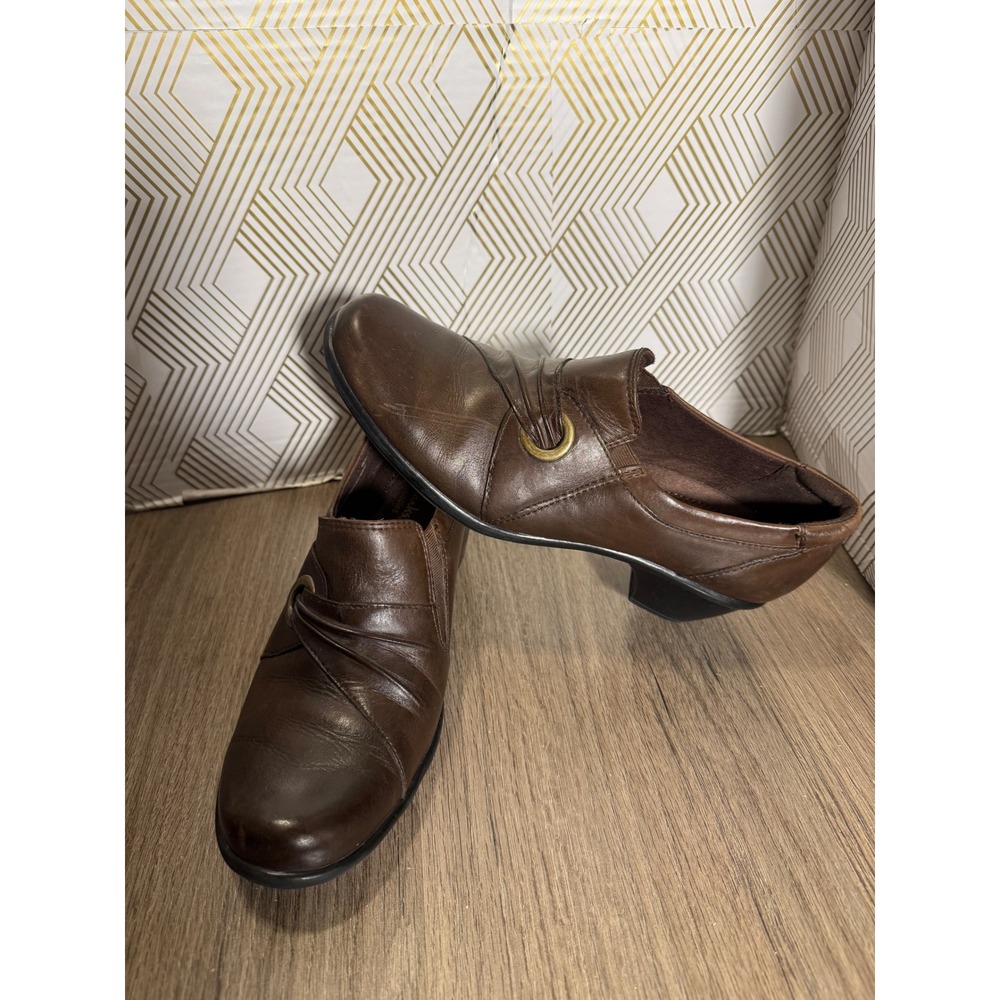 Clarks Bendables Womens Brown Leather Slip On Heel Loafers Shoes size 8.5